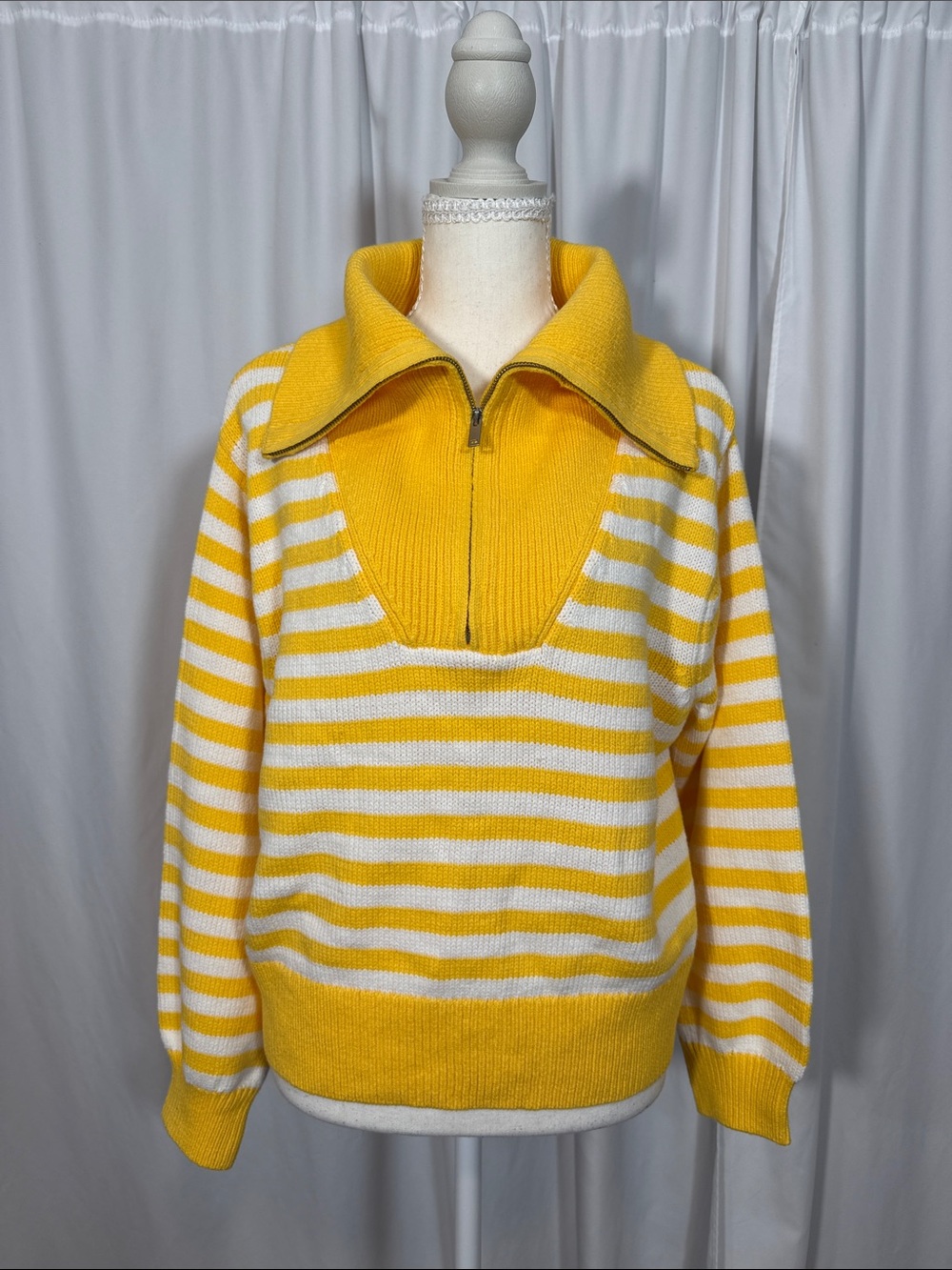 wild fable Yellow & White Striped Half-Zip Turtleneck Sweater